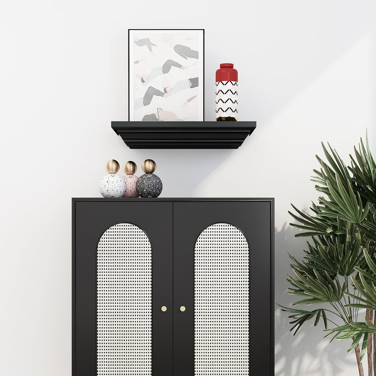 JOLLYMER Concealment Gun Shelf with Hidden Trap Door with RFID Lock, Black Floating Shelf for Living Room JOLLYMER