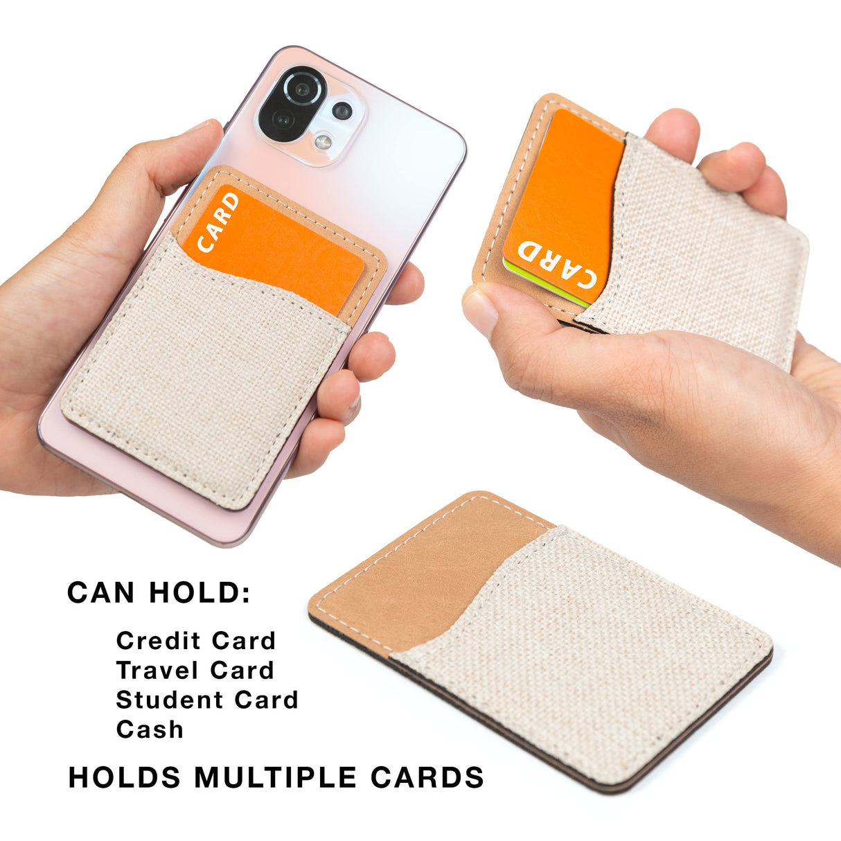 RYTOO Sublimation Blanks Phone Wallet - PU Leather Card Holder for Back of Phone Stick on iPhone Android HTV Friendly DIY Blanks for Vinyl Projects (Beige Polyester Burlap) RYTOO