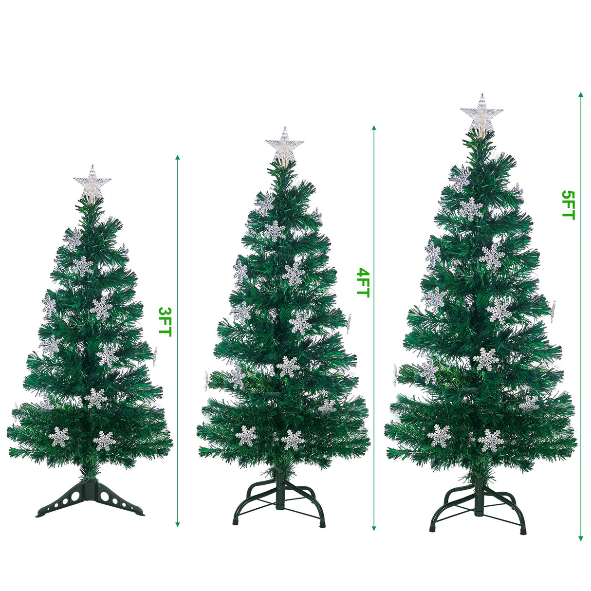 Juegoal 5 ft Pre-Lit Artificial Christmas Tree, Lighted Optical Fiber Xmas Trees with RGB Color Changing LED Lights, Snowflakes & Top Star, Festive Party Holiday Fake Multicolored Tree with Metal Legs Juegoal