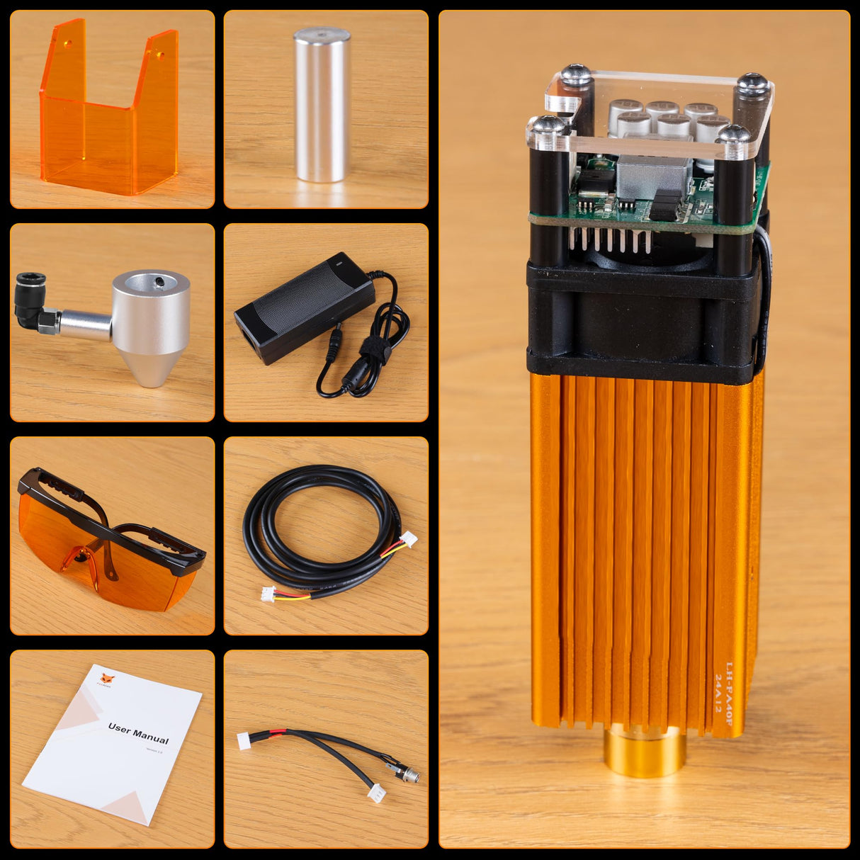 FoxAlien Fixed-focus FA40W Engraver Module Class 4 450nm PWM TTL for FoxAlien Masuter 4040, Masuter Pro, 4040-XE, WM3020, XE-PRO, Vasto Series CNC Engraving Machine (10000mW Optical Output) FoxAlien