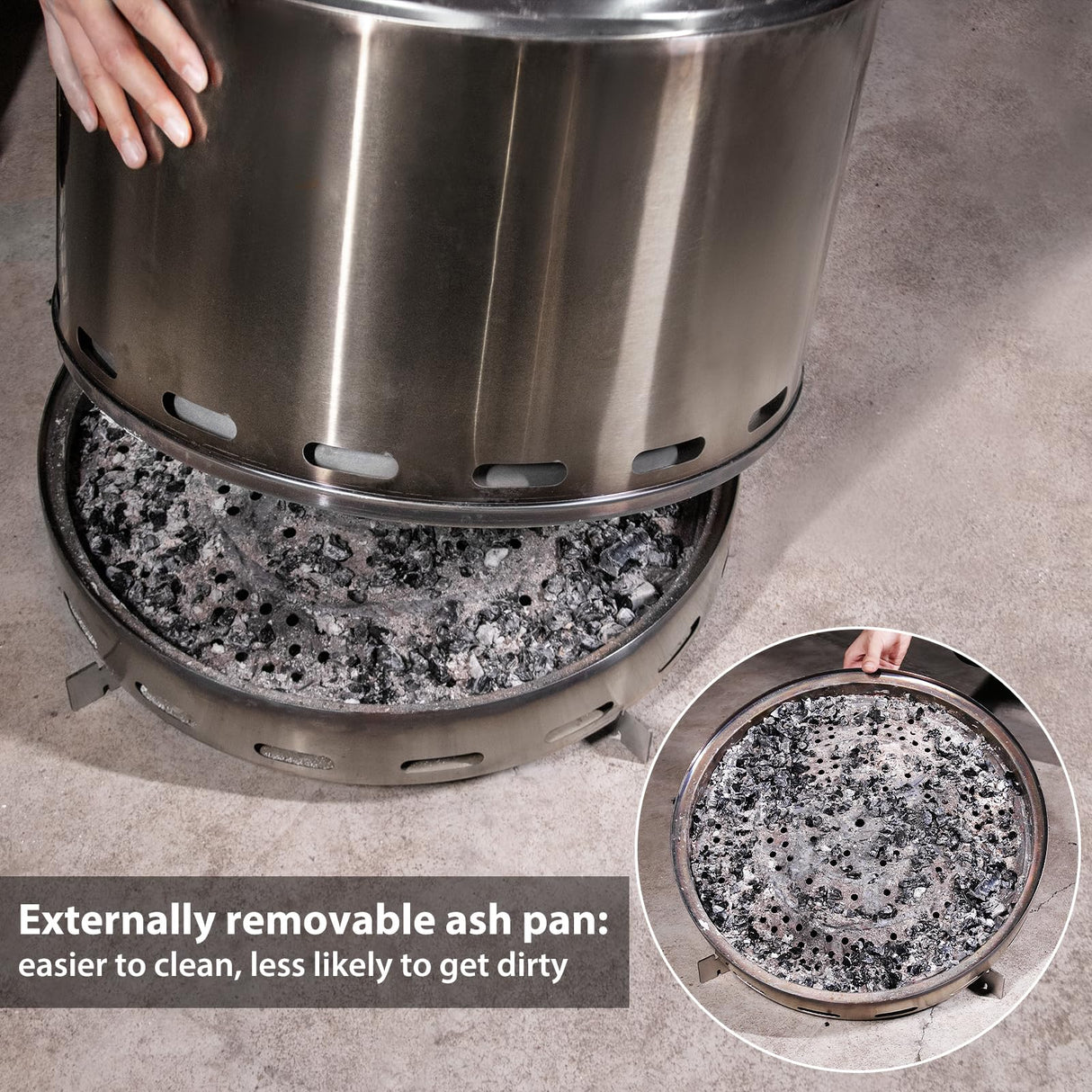 ROOMTEC 19.5" Smokeless Fire Pit, Portable Wood Burning Firepit with Stand and Bag, Easy Clean Bonfire with Removable Ash Pan, Low Smoke Fireplaces for Camping, Patio and Outside ROOMTEC