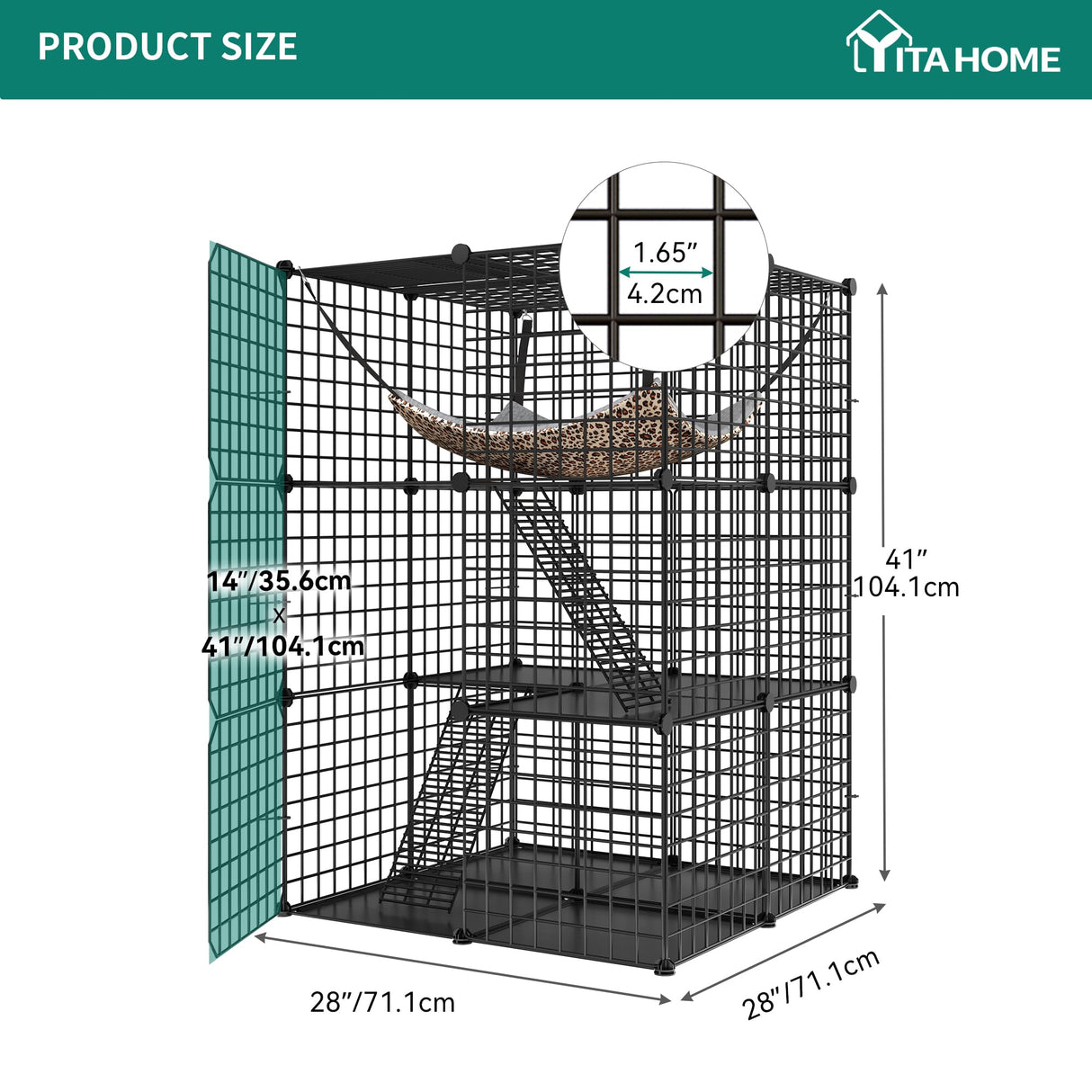 YITAHOME Metal Cat Cage Indoor: 3-Tiers DIY Kitten Enclosures Playpen Catio Kennels Pet Crate with Extra Large Hammock for Small Animals (Black) YITAHOME