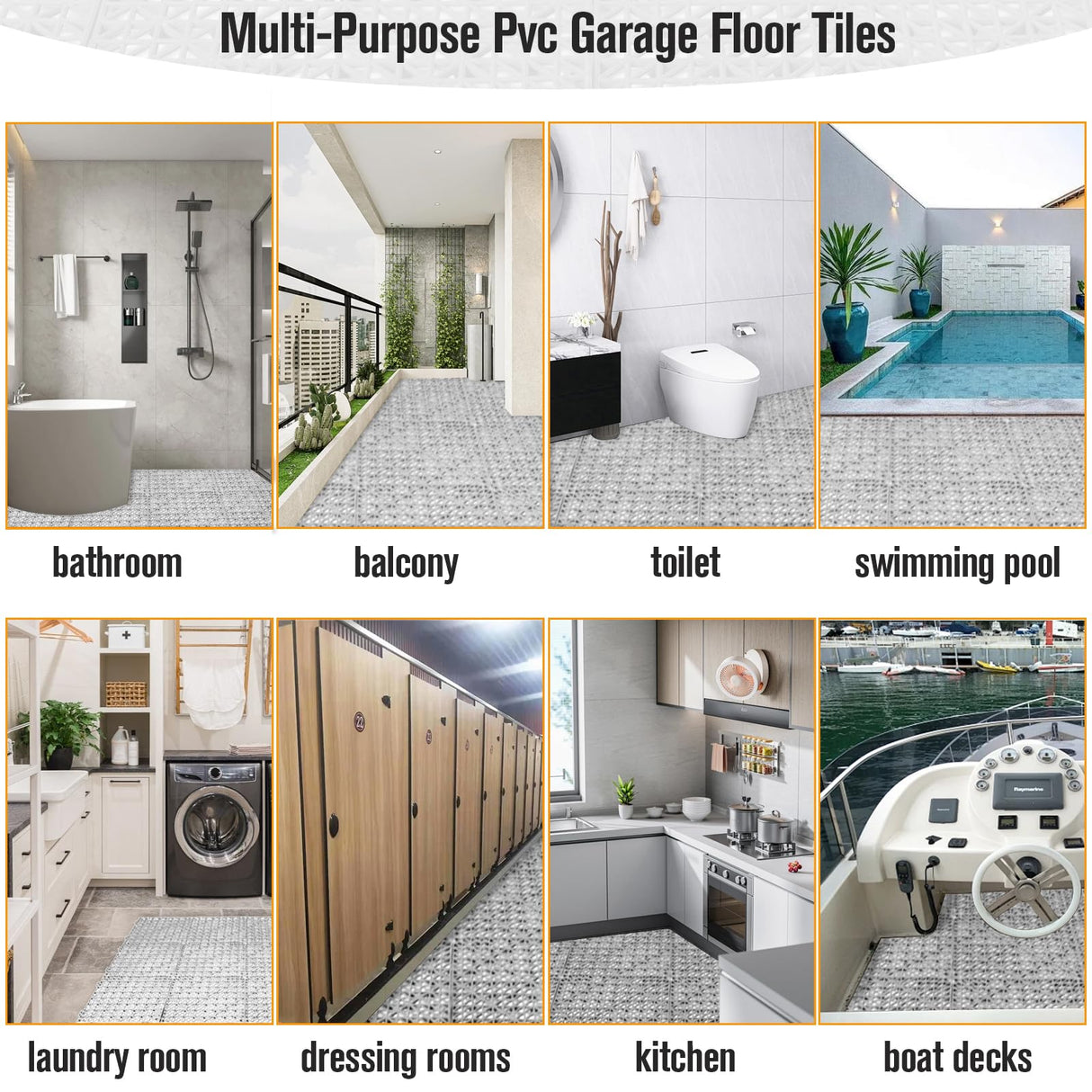 12 Pcs Drainage Mat Modular Interlocking Cushion 11.8" x 11.8" Interlocking Garage Floor Tiles Non-Slip Splicing Interlocking Rubber Floor Tiles for Drain, Deck, Pool, Outdoor/Indoor (Grey) JOHAHTANG