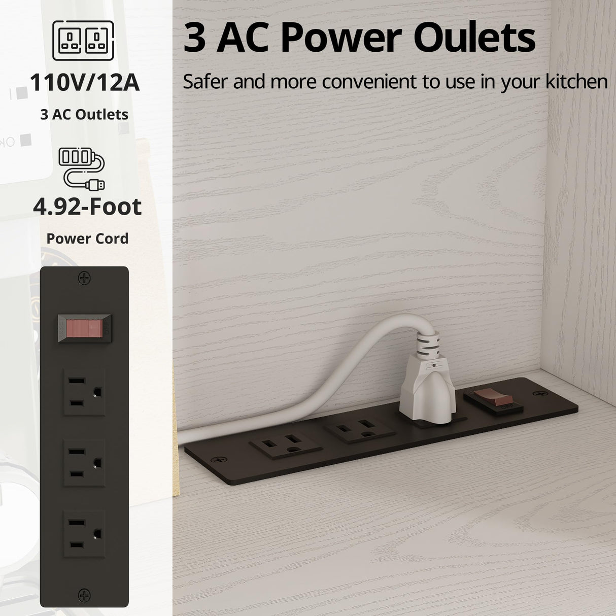 IRONCK 70" Farmhouse Kitchen Pantry, Storage Cabinet with Power Outlets, 4 Side Shelves, Buffet Sideboard with Microwave Stand, Coffee Bar with 2 Drawers, Cupboard for Dining Room, White IRONCK