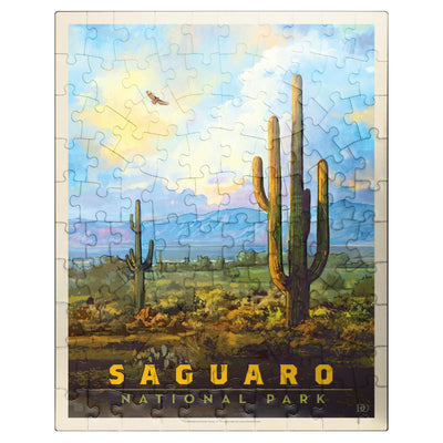 MyPuzzle Saguaro National Park: Desert Daybreak, Vintage Poster - Premium 100 Piece Jigsaw Puzzle for Adults