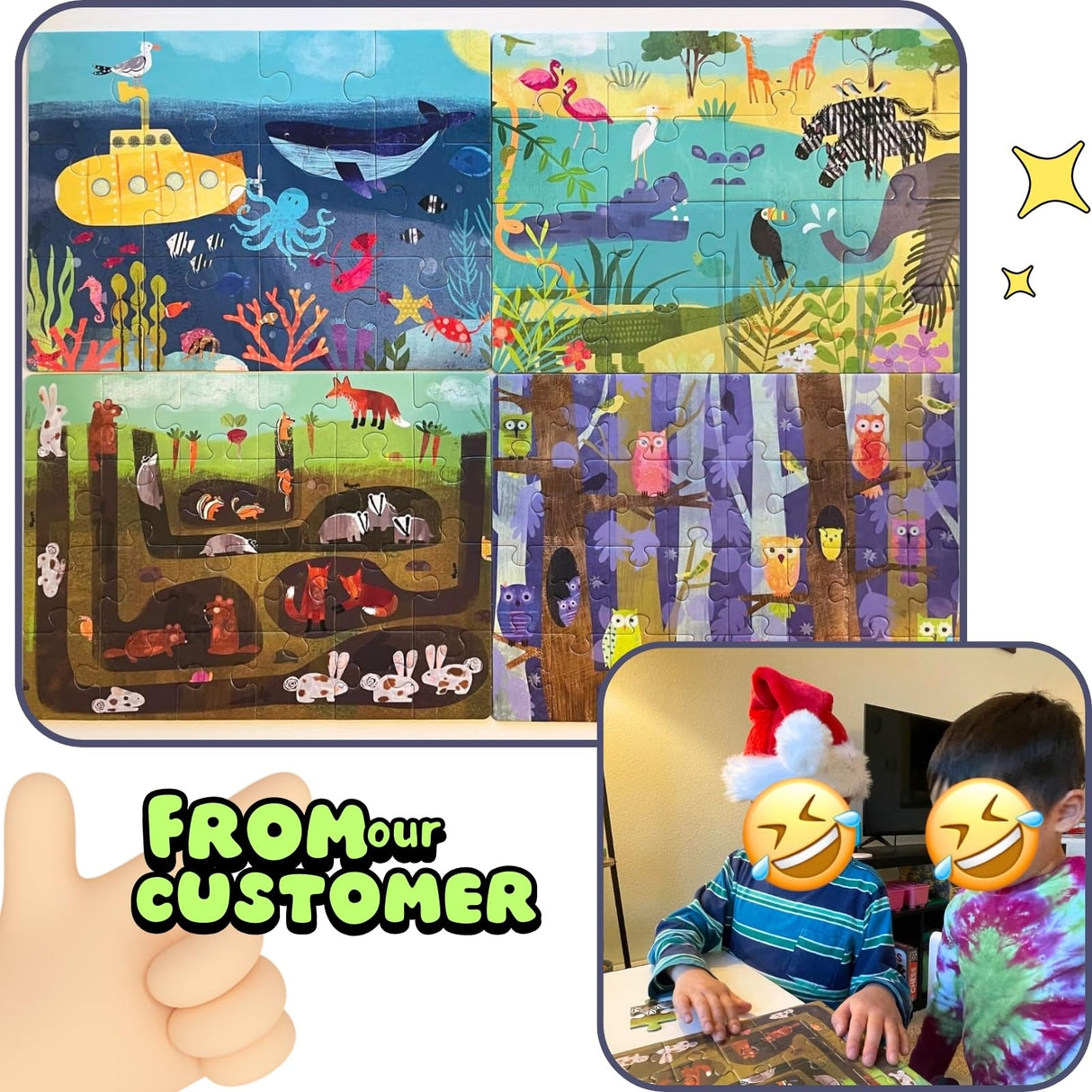 Naturelish Puzzles for Kids Ages 3-5, Set of 4 Pack Puzzles with 12 16 24 32 PCS Range in Difficulty, Animals World Jigsaw Puzzle for Age 4-6, 4 in 1 Progressive Puzzles for Toddler Boys Girls Naturelish