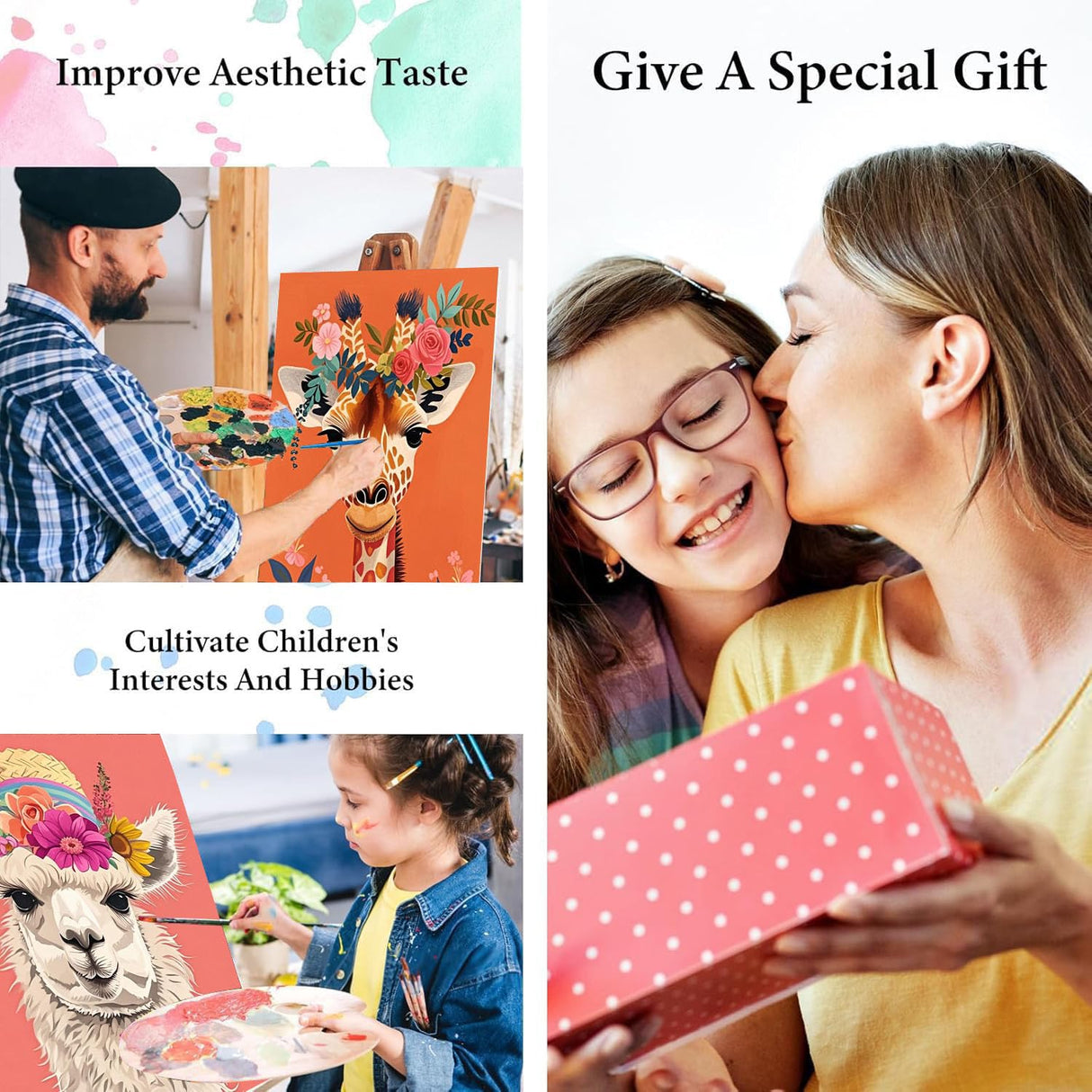 4 Pack Paint by Numbers kit for Adults with Frame and Wooden Easel, Animals Paint by Number Canvas, Easy Paint by Numbers Kit for Adults Beginner Home Wall Decor Gift (8x12 inch) bleihum