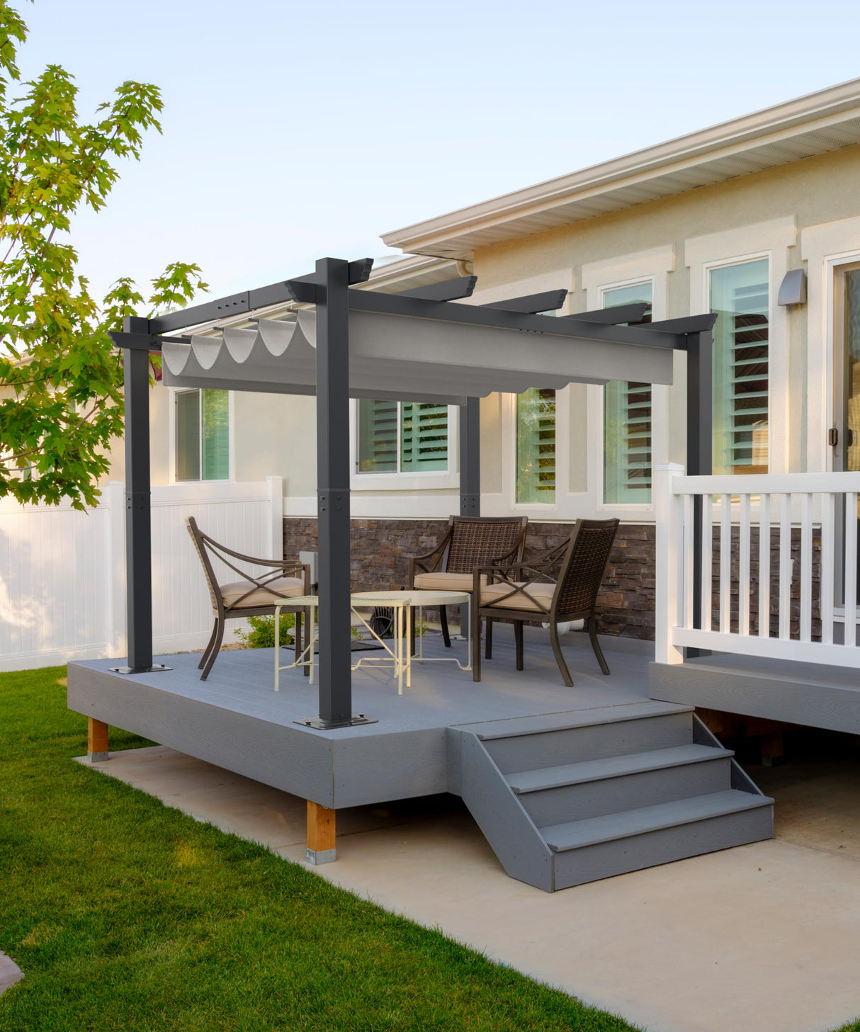 GAOMON 10x10 Ft Outdoor Aluminum Pergola with Upgraded Retractable Canopy, Outdoor Shelter Suitable for Gardens, Backyard, Lawn, Deck - Grey. GAOMON