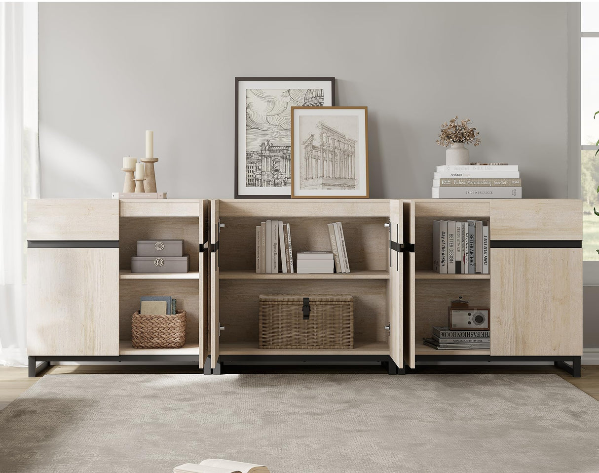 WAMPAT Modern TV Stand for 75-110 Inch TVs, Wooden Entertainment Center TV Console with Metal Base &Adjustable Shelves for Living Room,Bedroom,94.5 Inch, Light Oak WAMPAT