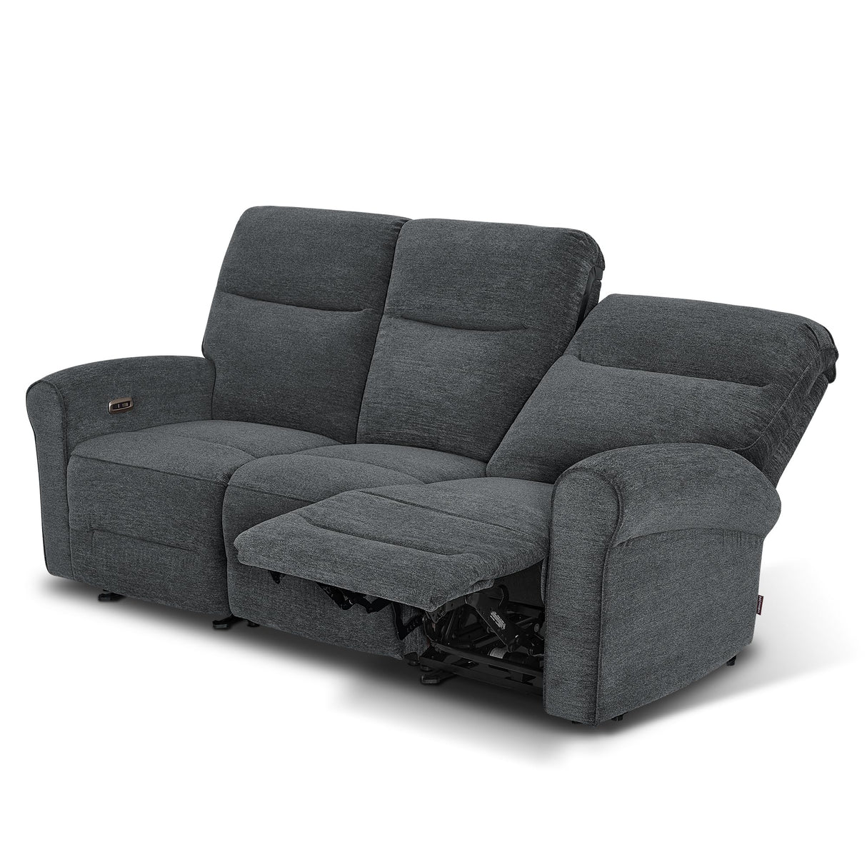 MCombo 87.8" Wall Hugger Power Reclining Sofa with Drop Down Table, 3-Seater Recliner Couch for Small Spaces Living Room RV, USB Ports, Fabric PR635M3 (Dark Grey) MCombo