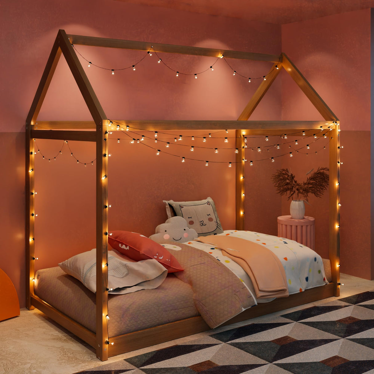 Merax Twin Size Wooden House Bed, Wood Color Merax