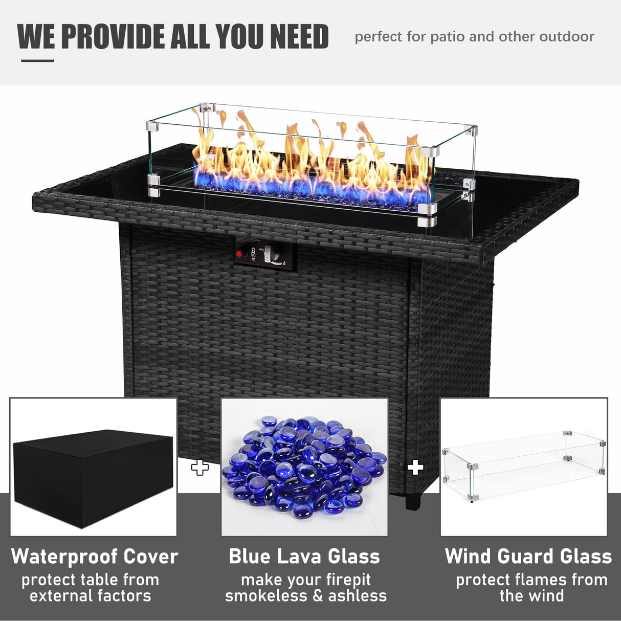 LayinSun 10 Pieces Outdoor Patio Furniture Set with Fire Pit Table, Rattan Wicker Sectional Swivel Rocker Chairs Sets with Ottomans, Swivel Glider Chairs, Single Chairs and Coffee Table LayinSun