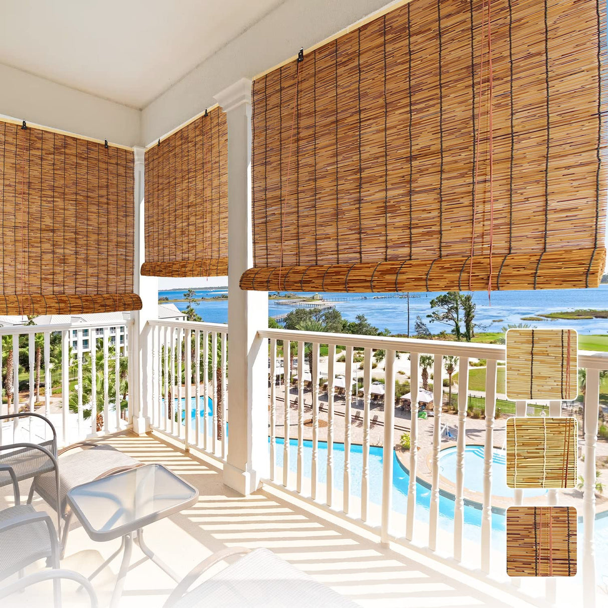 Lsjoaw Roll Up Reed Shade 35x60in (WxH)/89x152CM Outdoor Bamboo Shades Blinds Patio Blinds Roman Roller Blinds Curtain with Lifter Porch Window Privacy Brown Lsjoaw