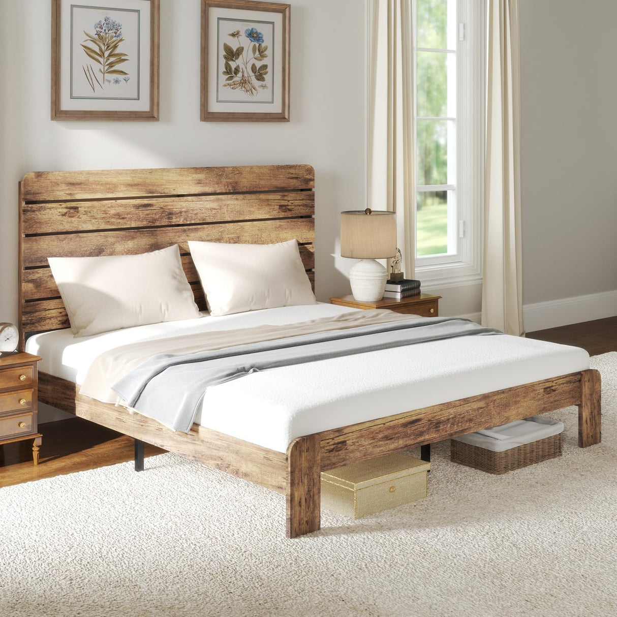 Zevemomo King Bed Frame, King Size Heavy Duty Platform Bed Frames, King Bed Frame with Wood Headboard & Footboard, Noise Free, No Box Spring Needed, Brown Zevemomo