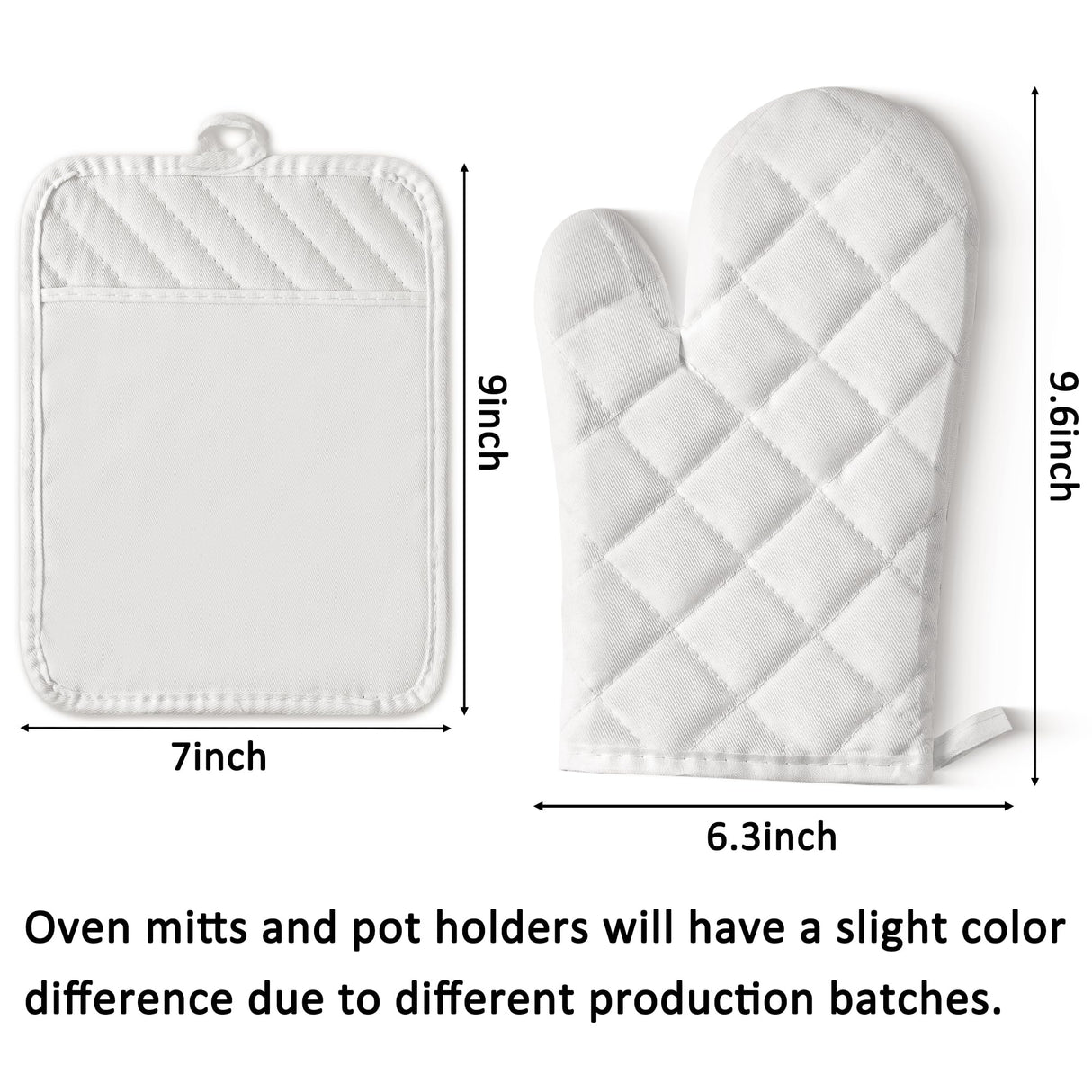 GROBRO7 6Pcs Cotton Oven Mitts and Pot Holders Set Heat Resistant Hot Pads Machine Washable BBQ Gloves with Hanging Loop Durable Pocket Pot Holder for Kitchen Baking Grilling Cooking White GROBRO7