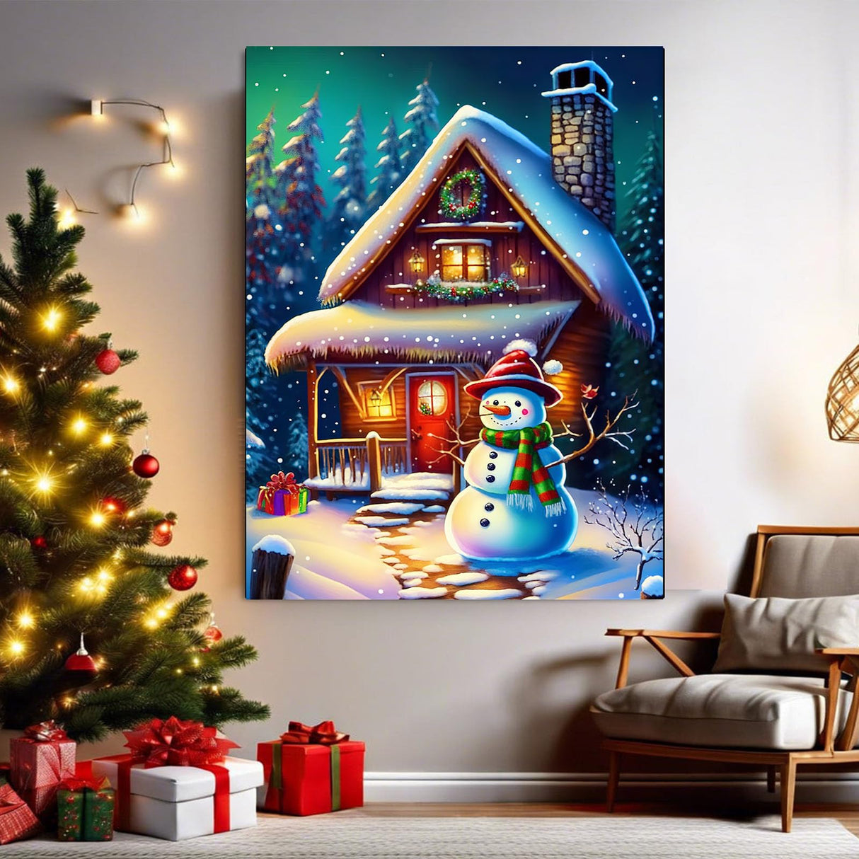 Arttoplus Christmas Snowman Paint by Numbers Kit for Adults Beginner-Christmas Adult Paint by Number Kits on Canvas, DIY Acrylic Oil Painting by Numbers for Adults for Gift Home Wall Decor(16x20inch) Arttoplus