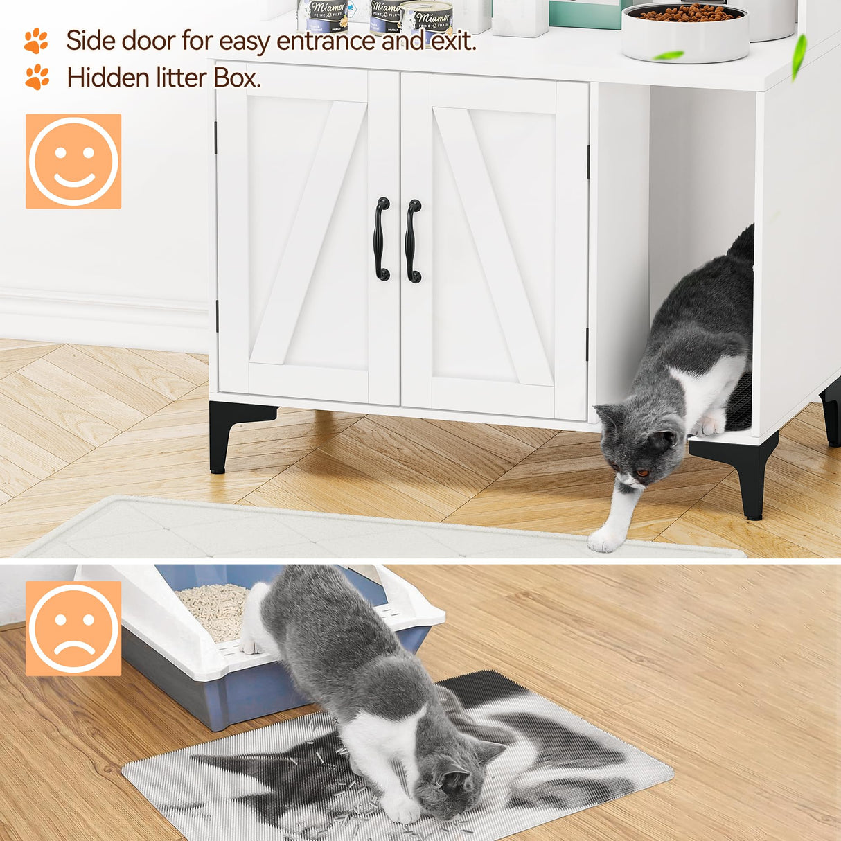 GarveeLife Cat Litter Box Enclosure with Shelves,Cat Litter Box Cabinet,Hidden Cat Box Furniture with Scratching Mat,Wood Sturdy Cat Washroom Storage, Indoor Cat House,White Garveelife