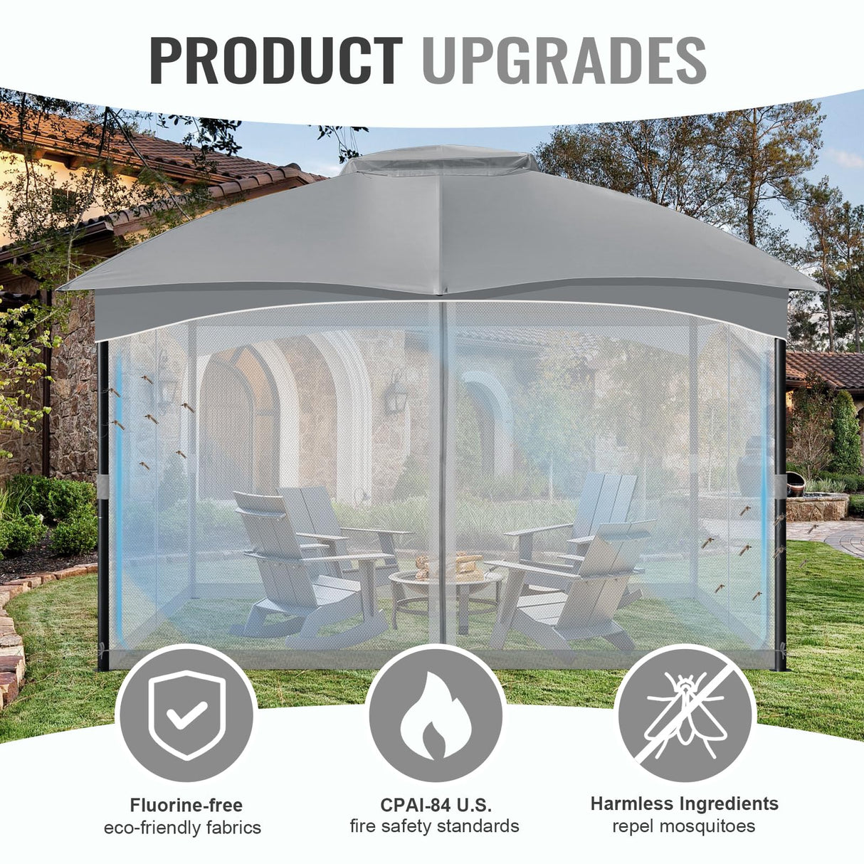 COWVIE Gazebo Replacement Netting Screen, 12' x 16' Universal Gazebo 4-Panel Mosquito Sidewalls with Double Zippers for Outdoor Patio (Only Netting) COWVIE