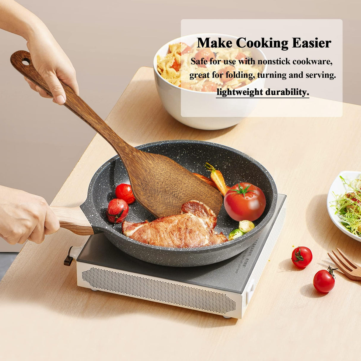 Wooden Spatula for Cooking 12 Inches Wood Spatula Slotted Turner Cooking Utensils for Nonstick Cookware, Kitchen Spatula for Fish, Eggs, Pancakes, 2 Pack Thimmamma