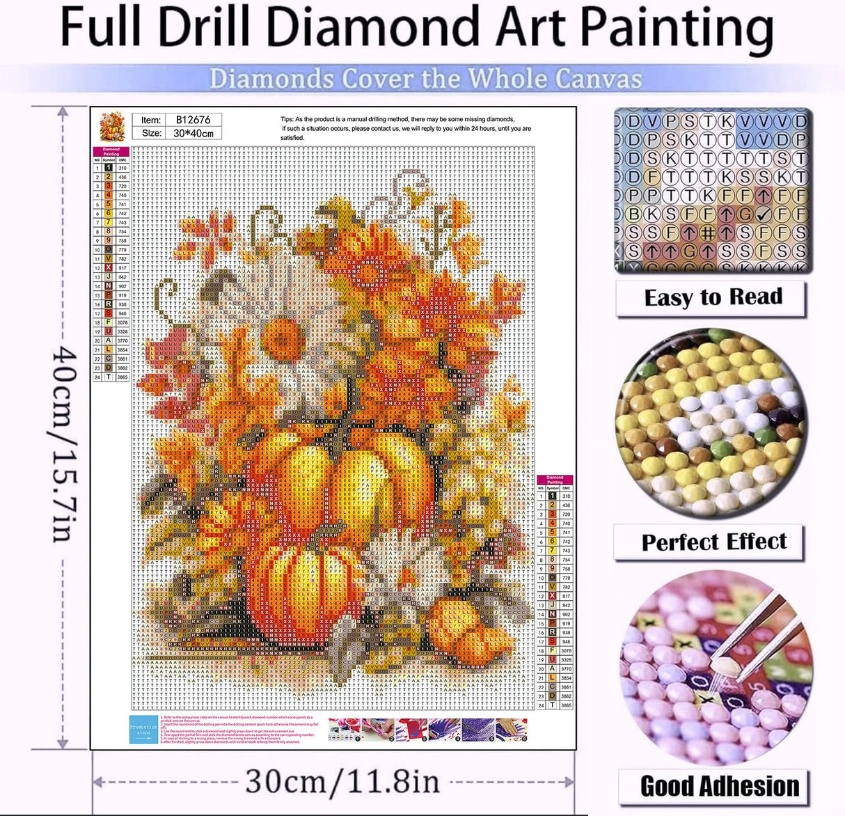 Pumpkin Diamond Art Kits for Adults-DIY 5D Fall Diamond Painting Kits for Adults Beginners, Full Drill Paint with Diamonds Art Painting Thanksgiving Flowers Crafts for Home Wall Art Decor 12x16in Meothan