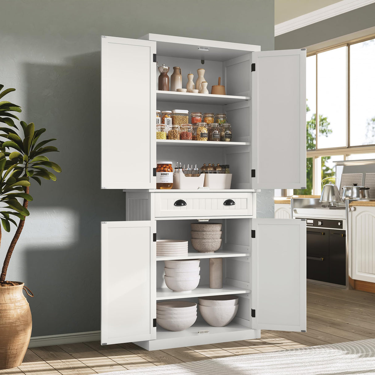 ARTPOWER 72" Tall Kitchen Pantry Storage Cabinet with Drawer and Adjustable Shelves, Pantry Cabinet for Kitchen, Bathroom or Hallway, White ARTPOWER
