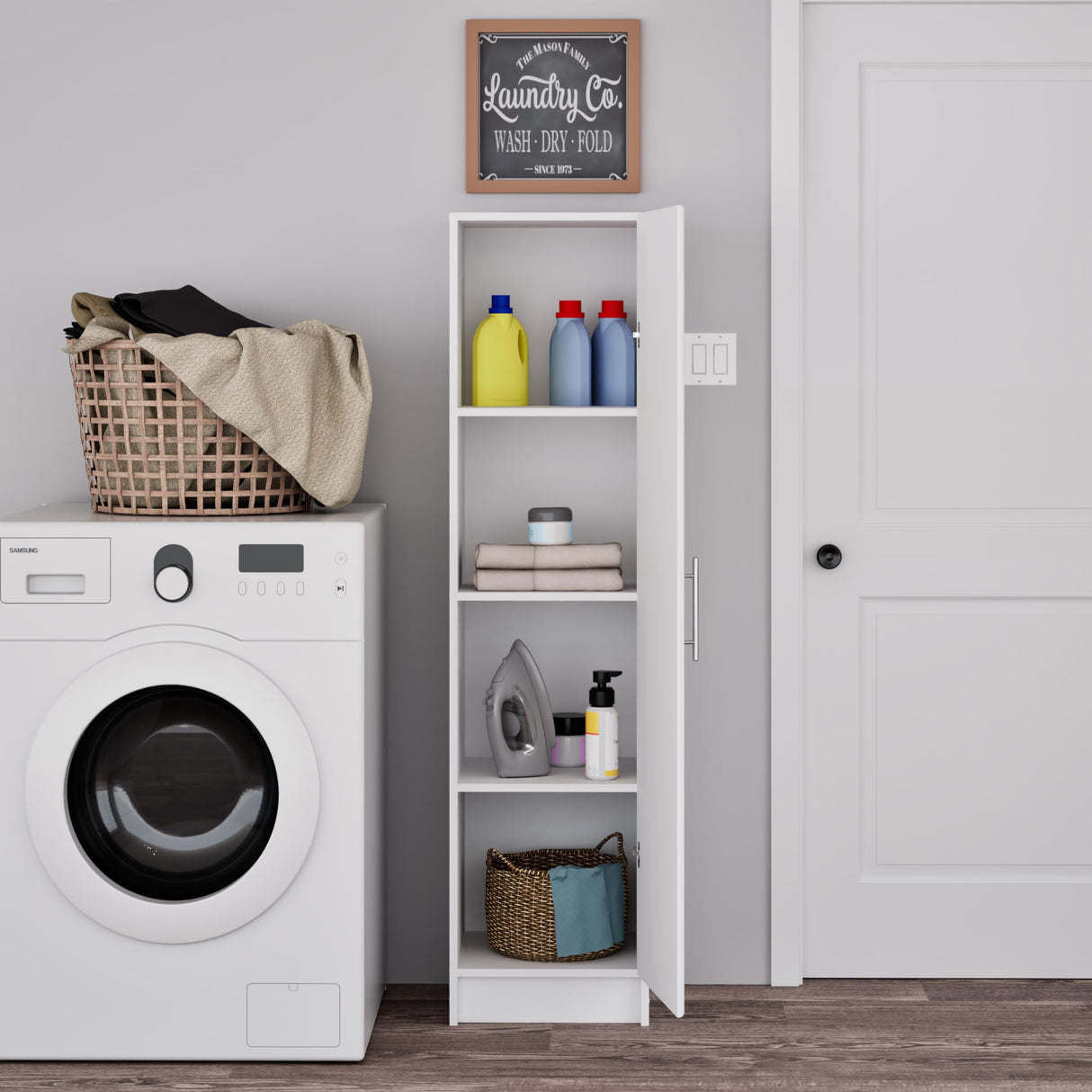 Prepac Elite 16" Slim Storage Cabinet - Stylish White Bathroom and Pantry Organizer with Adjustable Shelves Prepac