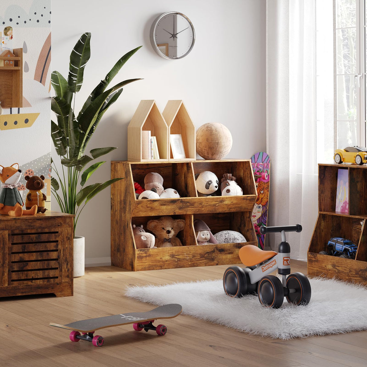 Kids Multifunctional Wooden Bookshelf & Toy Storage Cabinet in Rustic Brown DINZI LVJ