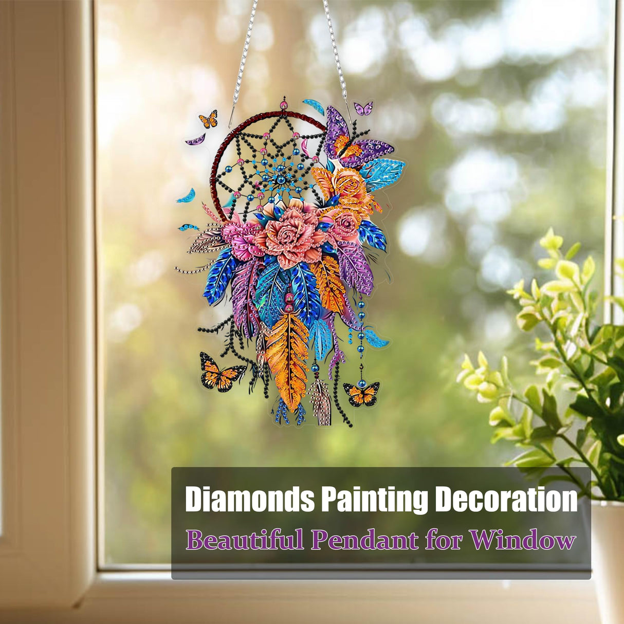 Eiflow DIY Hanging Diamond Art Kit Dreamcatcher, Acrylic Board Diamonds Painting Ornament Pendant Kit Eiflow