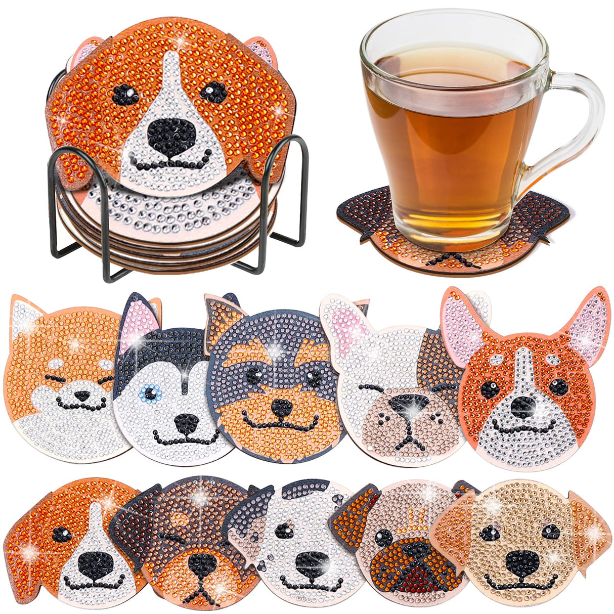 YLOLUL 10 Pcs Dog Shaped Diamond Painting Coasters Kits DIY Pet Dog with Holder for Beginners Adults and Kids Art Craft Supplies Gift YLOLUL