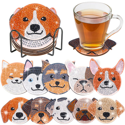 YLOLUL 10 Pcs Dog Shaped Diamond Painting Coasters Kits DIY Pet Dog with Holder for Beginners Adults and Kids Art Craft Supplies Gift