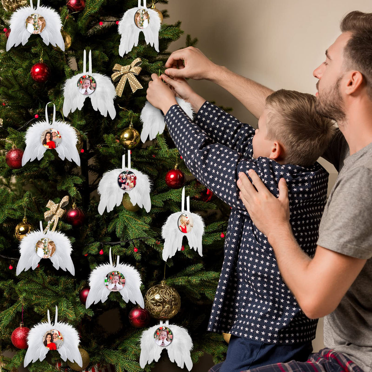 36 Pieces Angel Feather Wings Ornament Sublimation Ornament Blanks Set White Angel Wings for Crafts Round Hanging Sublimation Blanks Bulk for Tree Decor Party Decorations DIY Craft BBTO