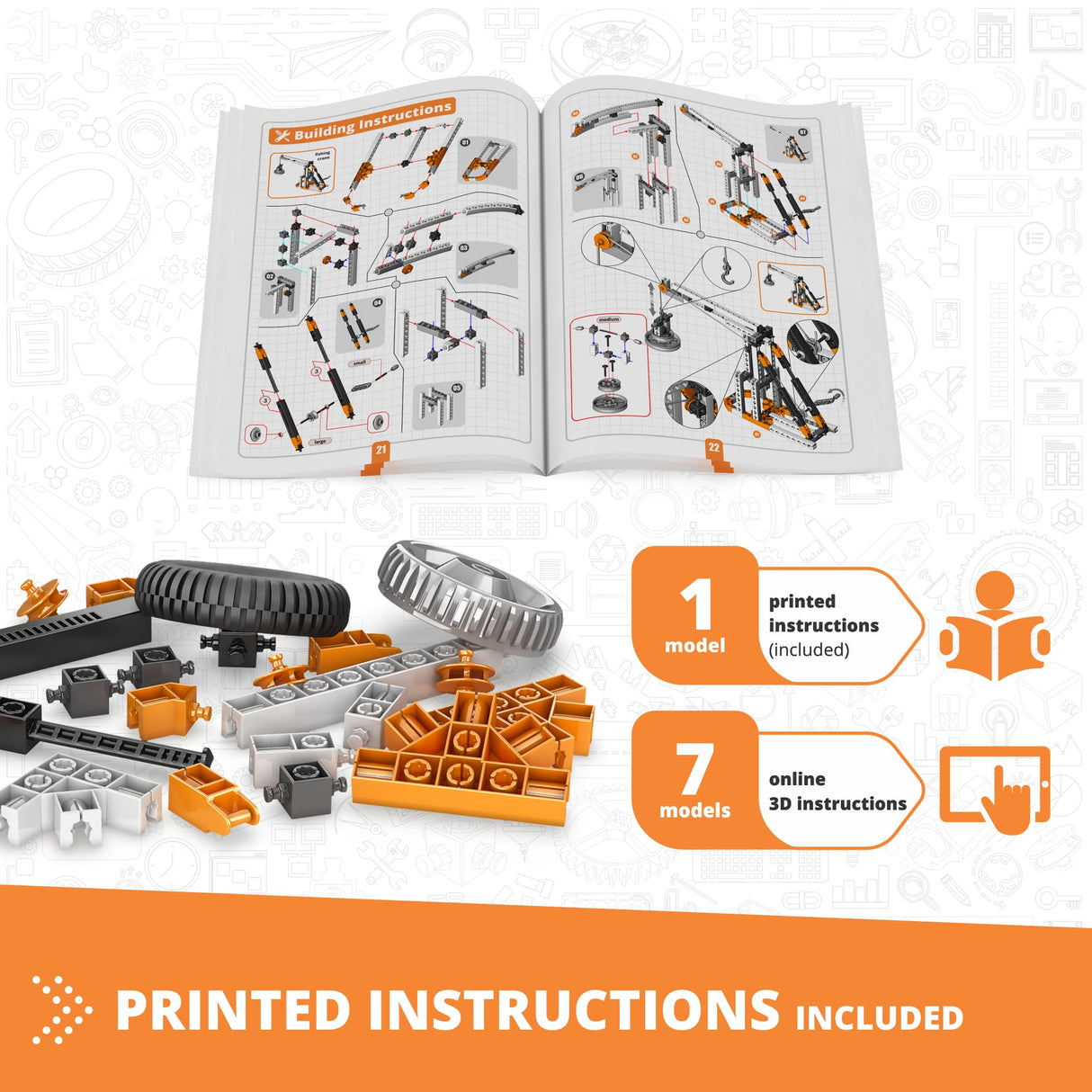Engino- STEM Toys, Mechanics Cams & Cranks, Engineering Kit for Kids 9+, Learning & Education Set, Gifts for Boys & Girls, STEM Building Toys (8 Model Options) Engino