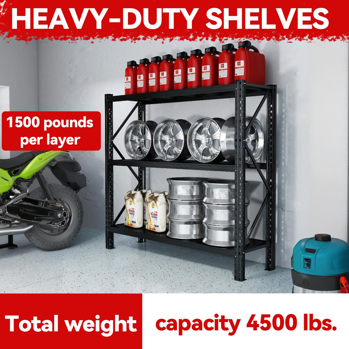 Heavy Duty 5-Tier Metal Shelving Unit with Adjustable Heights - 67" W x 63" H x 19.6" D, 4500 lbs Load Capacity - Industrial Garage Storage Solution for Workshop, Basement, and Home Organization Notmise