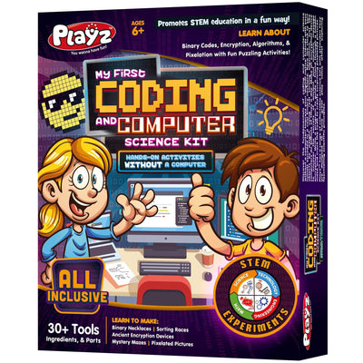 Playz My First Coding & Computer Science Kit - Learn About Binary Codes, Encryption, Algorithms & Pixelation Through Fun Puzzling Activities Without Using a Computer for Boys, Girls, Teenagers, Kids