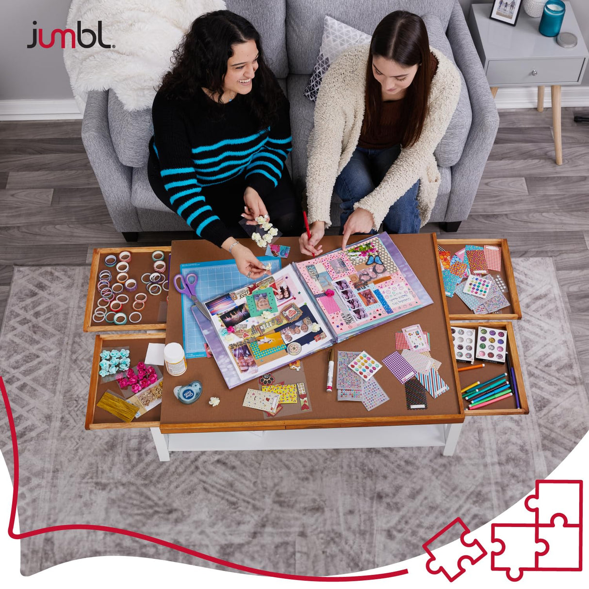 Jumbl 1500-Piece Puzzle Board | 27” x 35” Jigsaw Puzzle Table | 6 Removable Magnetic Sorting Drawers | Smooth Plateau Fiberboard Work Surface & Hardwood Construction | for Games & Puzzles Jumbl