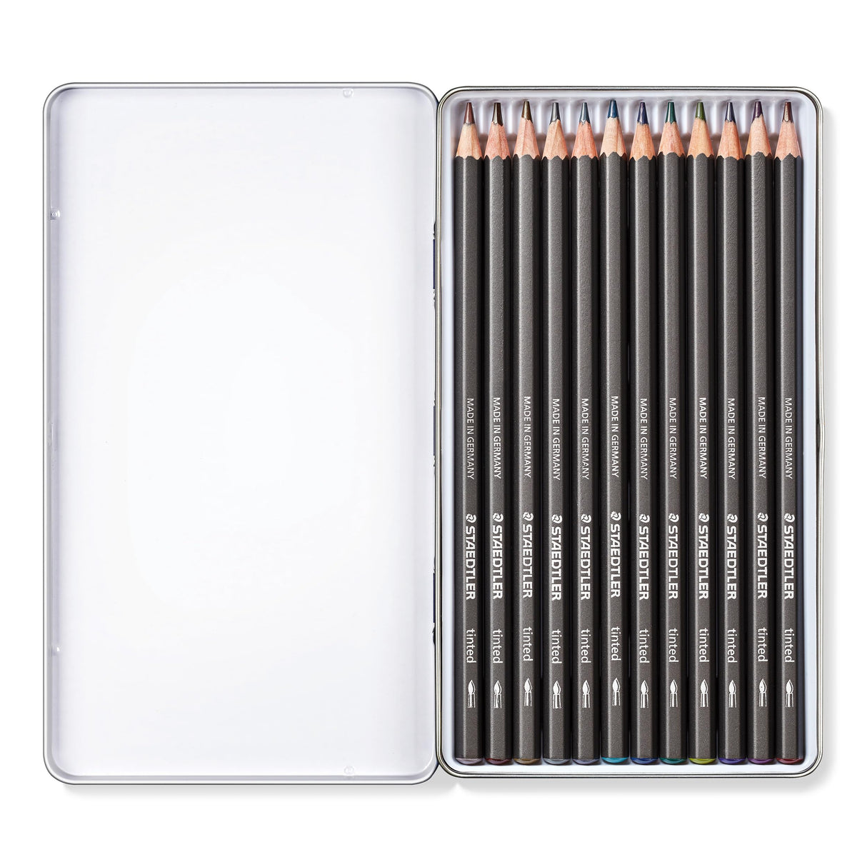 Staedtler Water-Soluble Tinted Graphite Pencils, Watercolor Artist Set, Pre-sharpened, 12 Colors in Metal Tin, 14610T M12 STAEDTLER
