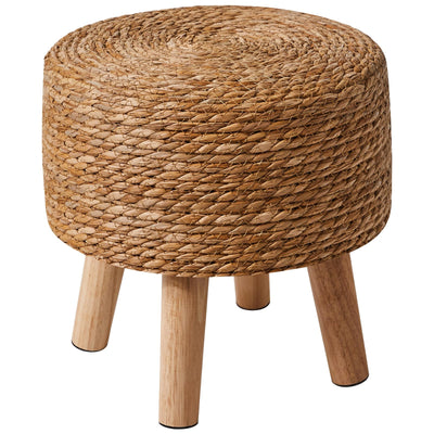 YMYNY Foot Stool Natural Seagrass Hand Weave, 12.6" Small Ottoman, Round Footrest for Living Room, Bedroom, Entryway, Change Shoes Stool, Non-Skid Wood Legs, Boho, Natural, UHBD027N