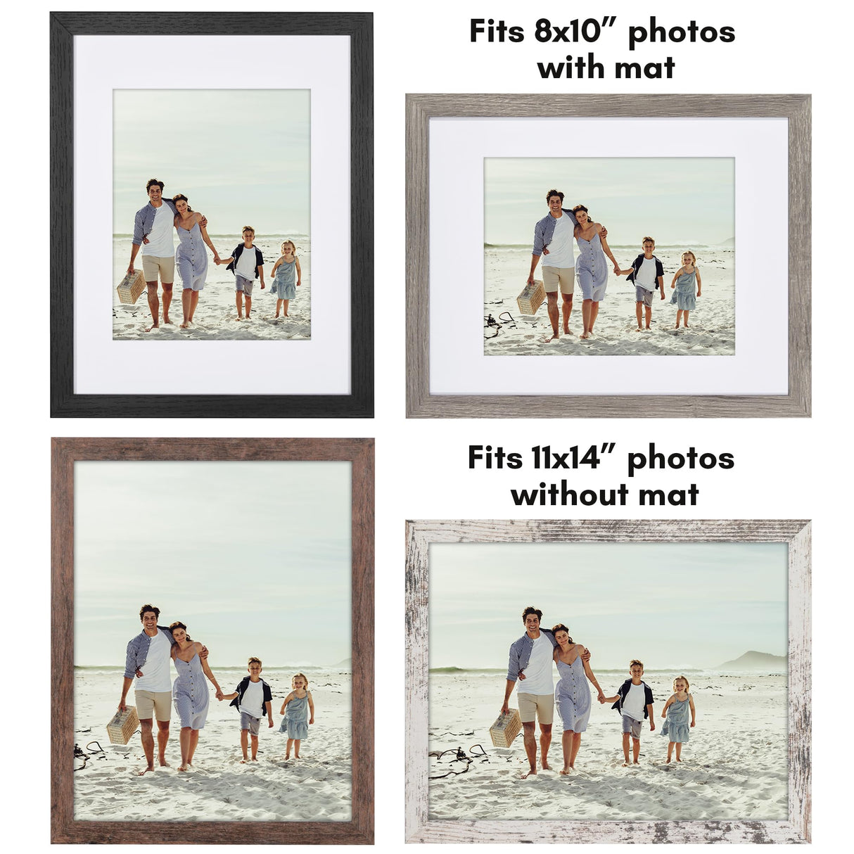 Americanflat Rustic Lodge 11x14 Picture Frame Set of 4 - Use as 8x10 Picture Frame with Mat or 11x14 Frame Without Mat - Textured Engineered Wood Photo Frame with Hanging Hardware for Wall Decor Americanflat