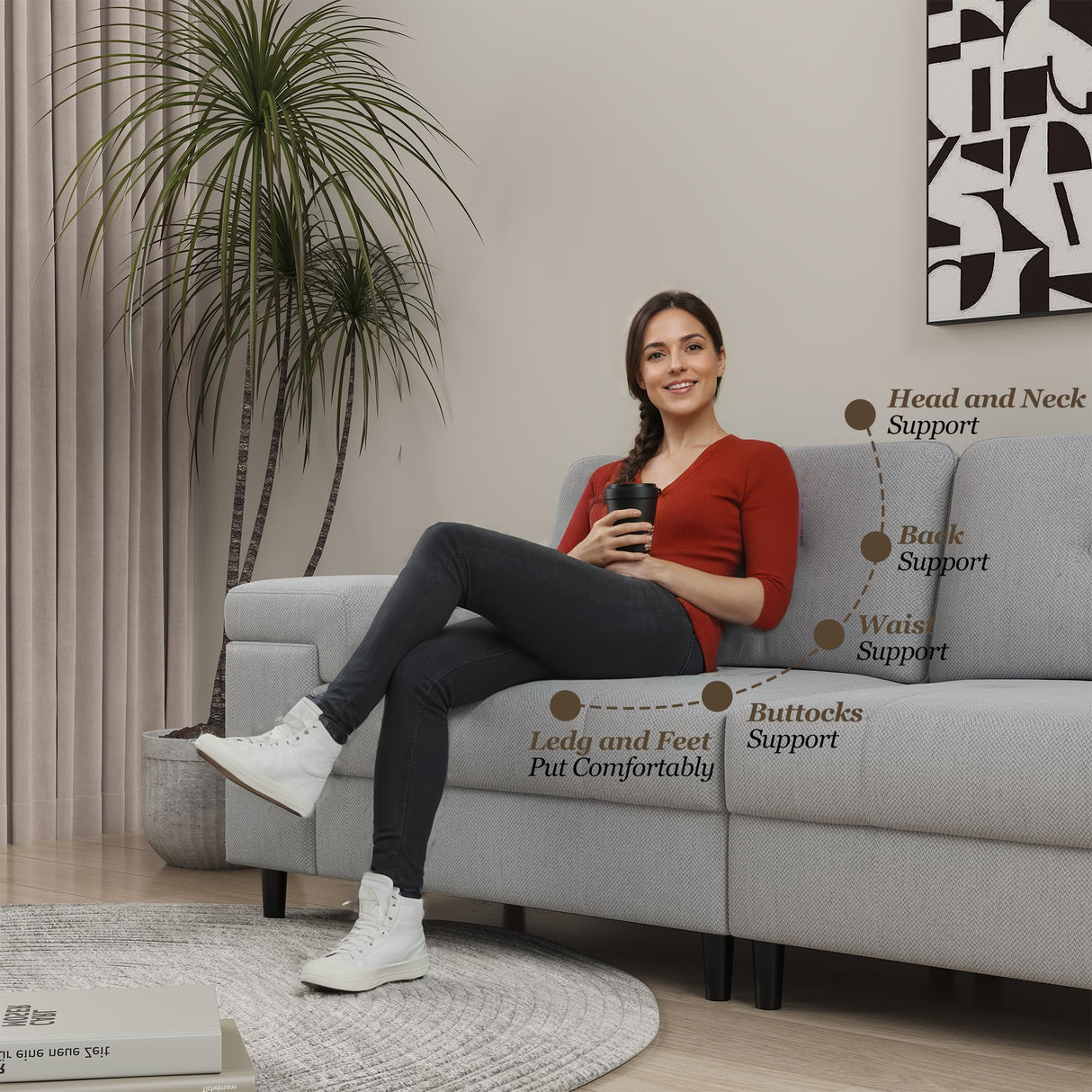 85 Inch Modern 3 Seater Sofa for Living Room, Deep Seat Chenille Couch with Adjustable Wide Armrest & Plush Backrest, Button Tufted Comfy Bedroom Sofa, Easy Assembly, Grey IDEALHOUSE