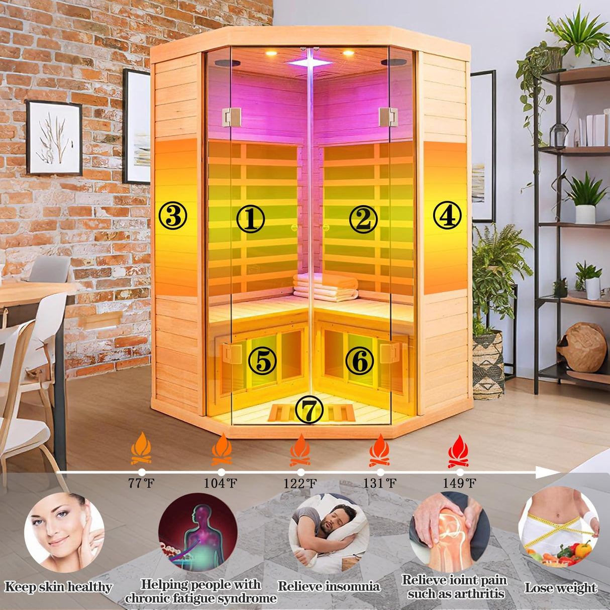 2-3 Person Ultra Low EMF(0-5mG) Far Infrared Sauna, 1520w Hemlock Indoor Sauna Room with APP Control, LCD Panel Control, Constant Temperature Cover, Chromotherapy Lamp, Reading Lamp, Bluetooth Speaker KUNSANA