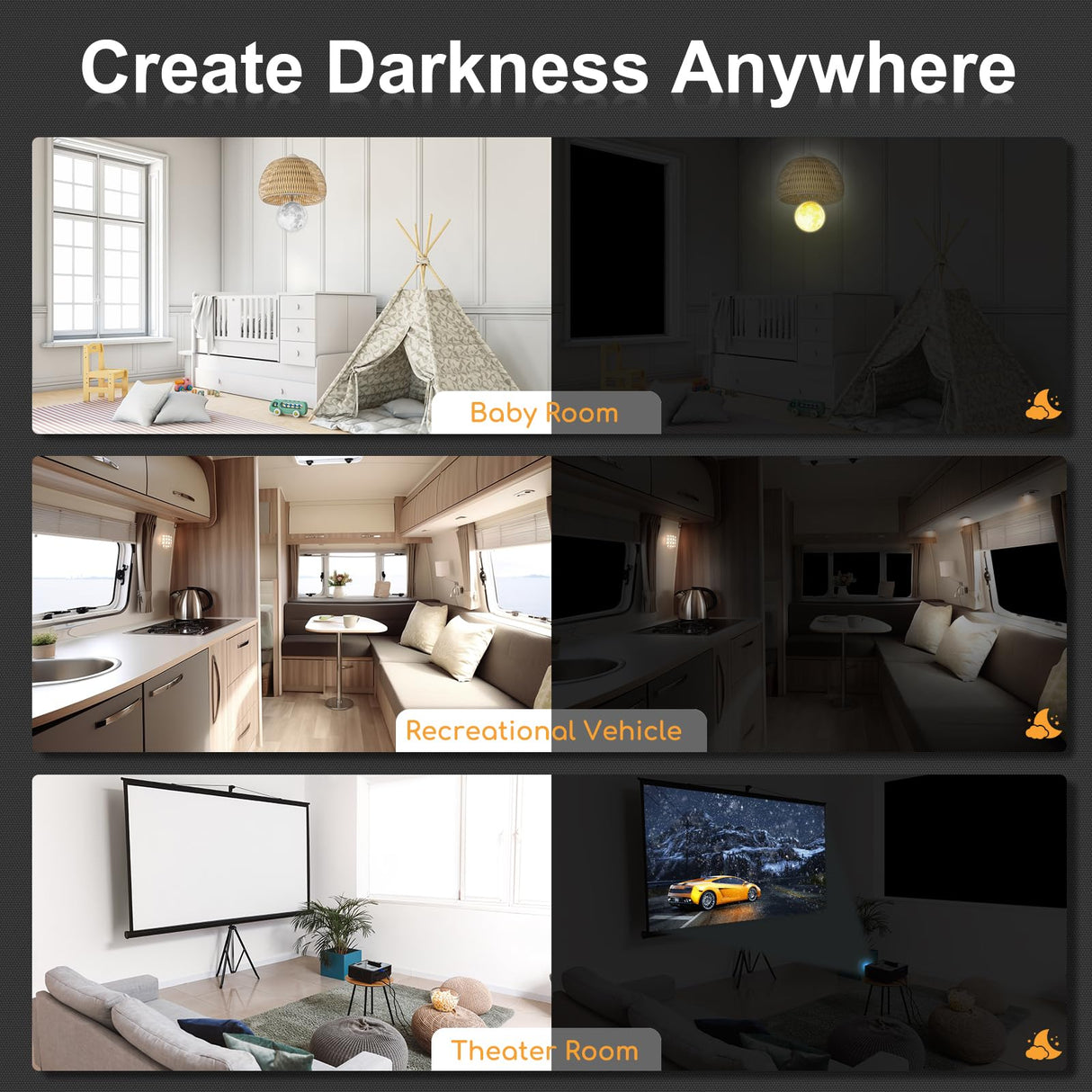 Blackout Curtains for Bedroom - 79" x 57" Portable Blackout Blinds Curtain for Any Windows -100% Blackout Shades Window Film -Temporary Blackout Shades for Baby Nursery,Dorm Room,Travel or Office Use EUHAMS