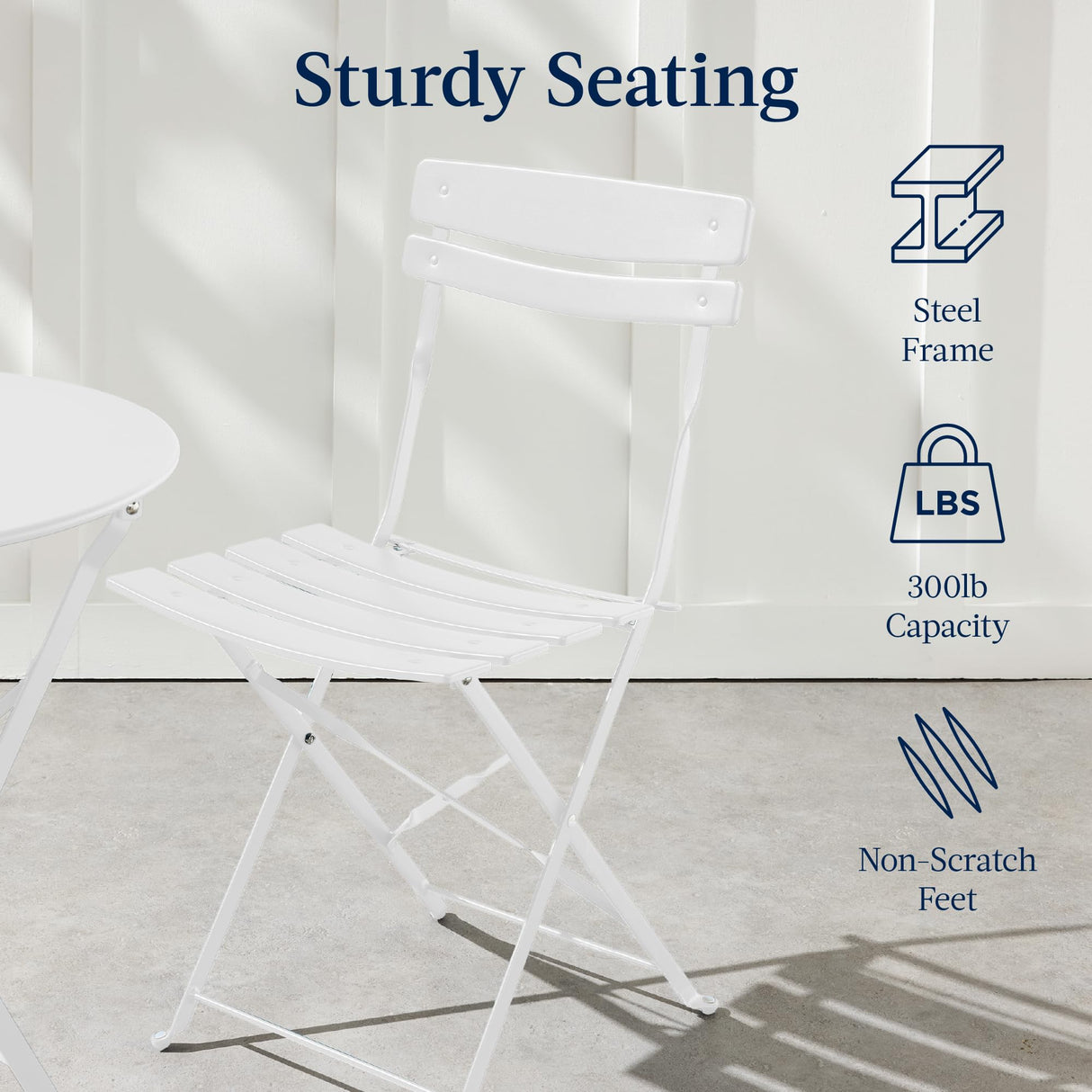 Best Choice Products 3-Piece Bistro Set, Space Saving Folding Design, Solid Steel, Outdoor Patio Furniture Set w/ 2 Chairs, Bistro Table - White Best Choice Products