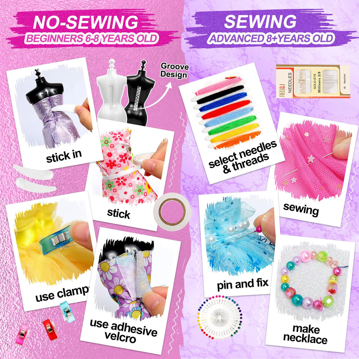 Sunrad 1500+ PCS Fashion Designer Kits for Girls with 6 Mannequins, DIY Arts & Crafts Sewing Kit for Kids Doll Clothes Making Toys, Birthday Gifts for Girls Age 6 7 8 9 10 11 12+ Sunrad