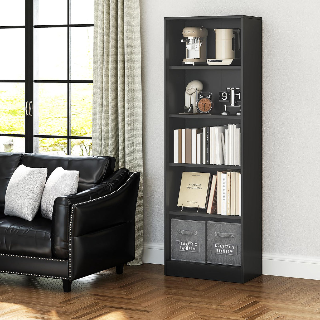 IRONMIX Metal Open Bookcase, 5-Tier Bookshelf with Adjustable Shelves, Black Bookshelf for Small Places, 70" 87 Tall Book Shelf, Curio Cabint Display Case for Home Office, Library, Living Room IRONMIX