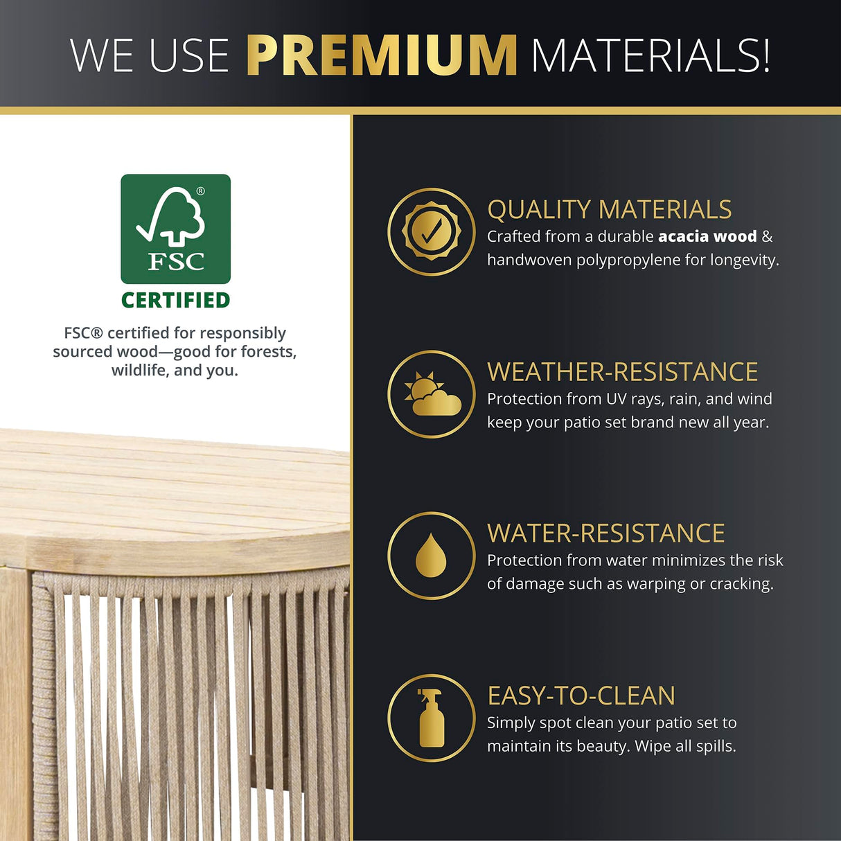 Mazatzal 4-Piece Outdoor Acacia Wood Wicker Conversation Set, Patio Furniture Set with Loveseat, 2 Armchairs, and Coffee Table, Modern Balcony Set for Garden, Yard, Backyard Mazatzal