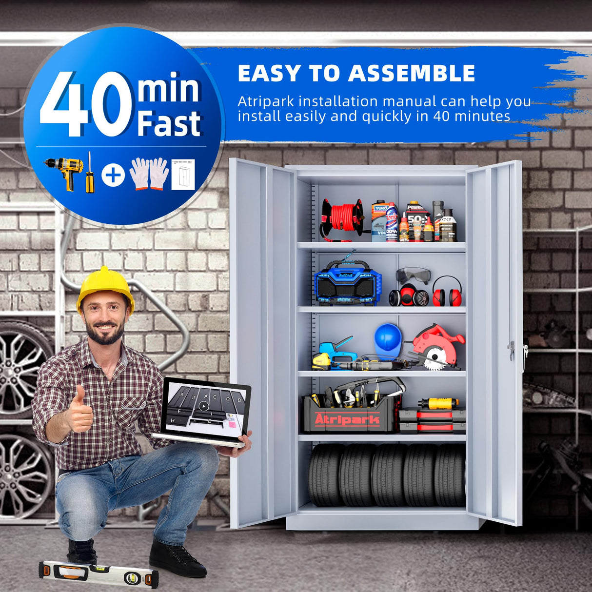 Superday Metal Storage Cabinet 71"×32"×16", Tall Storage Cabinet with 2 Doors and 4 Shelves, Large Metal Steel Utility Cabinet for Home Office, Garage, File Bathroom Pantry (Grey) Superday