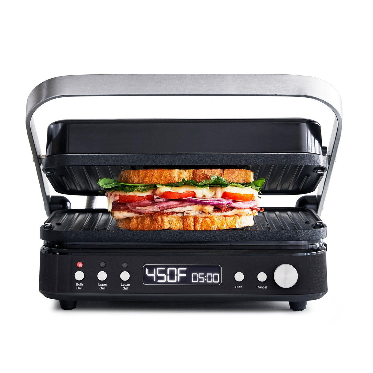 GreenPan 6-in-1 Multifunction Contact Grill & Griddle, Healthy Ceramic Nonstick Reversible Grill & Griddle Plates, Dual Heat Settings, Closed Panini Press, Open Flat Surface, PFAS-Free, Matte Black GreenPan