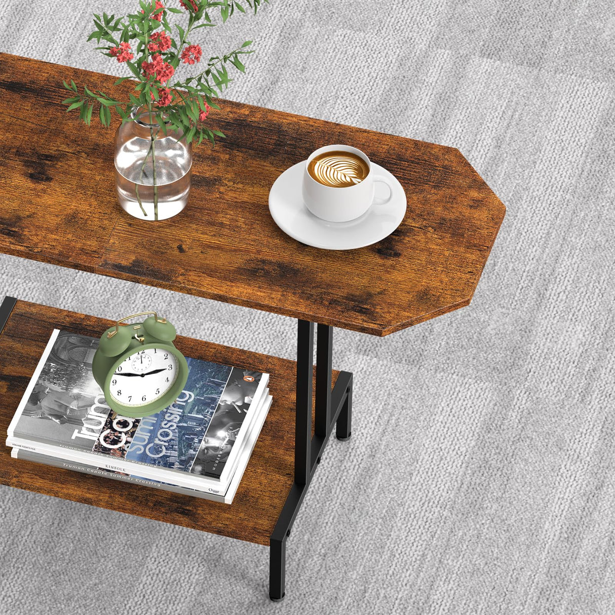 NOVIMANGO Rustic Coffee Table 2-Tier Wood Tea Table Coffee Tables for Living Room Industrial Rectangle Coffee Table for Large or Small Spaces Center Table with Storage Shelf, Brown NOVIMANGO
