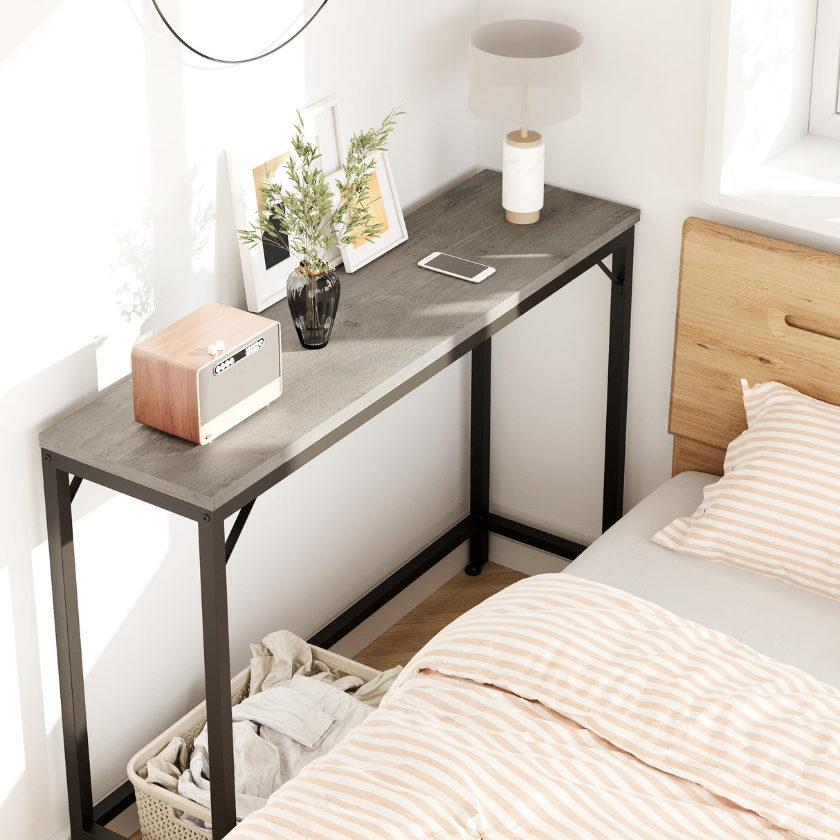 IDEALHOUSE Grey Console Table, Narrow Sofa Table, 39.4" Behind Couch Table for Living Room,Industrial Hallway Table for Entryway -Grey IDEALHOUSE