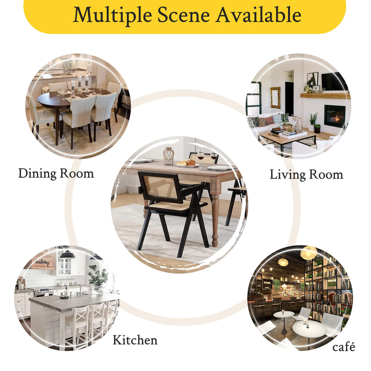 GOOLON Rattan Dining Chairs Set of 4, Rattan Chairs 18 Inch Seat Height for Dining Room, Modern Cane Dining Chair with Woven Backrest, Comfortable Seat, Sturdy Wood Frame for Indoor Kitchen, Black GOOLON